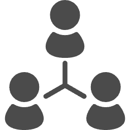 Three abstract people icons connected in a triangular network, representing teamwork and collaboration.
