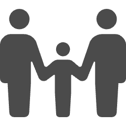 Silhouette of a family of three holding hands: two adults on each side with a child in the middle on a white background.